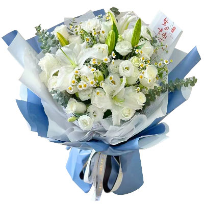 合肥11朵白玫瑰桔梗百合，爱永恒不息