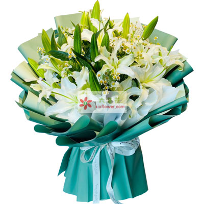 合肥8支白色多头百合洋甘菊，如潮的思念