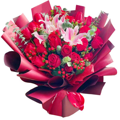 合肥22朵红玫瑰百合，爱的火焰