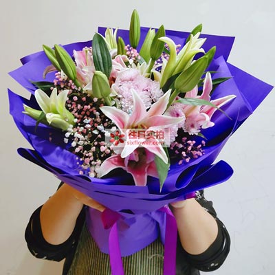 合肥6支粉色多头百合，真诚的问候